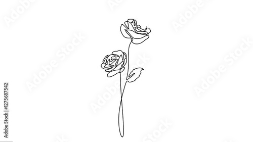 Animated continuous single line drawing of roses flowers elegance motion. 