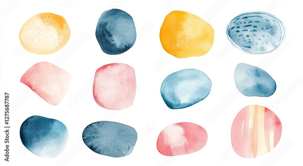 Watercolor abstract shapes; pastel palette; design elements; white background; digital art Watercolor abstract shapes; pastel palette; design elements; white background; digital art