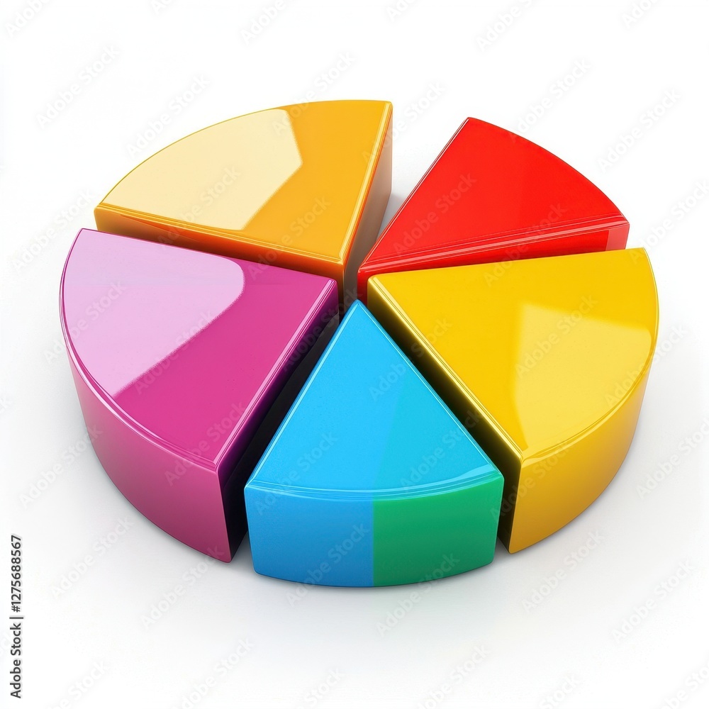 Obraz premium Vibrant 3D Pie Chart with Floating Sections in High Contrast Colors