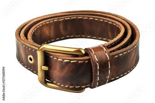 Stylish brown leather belt with brass buckle and contrasting stitching perfect for daily wear
