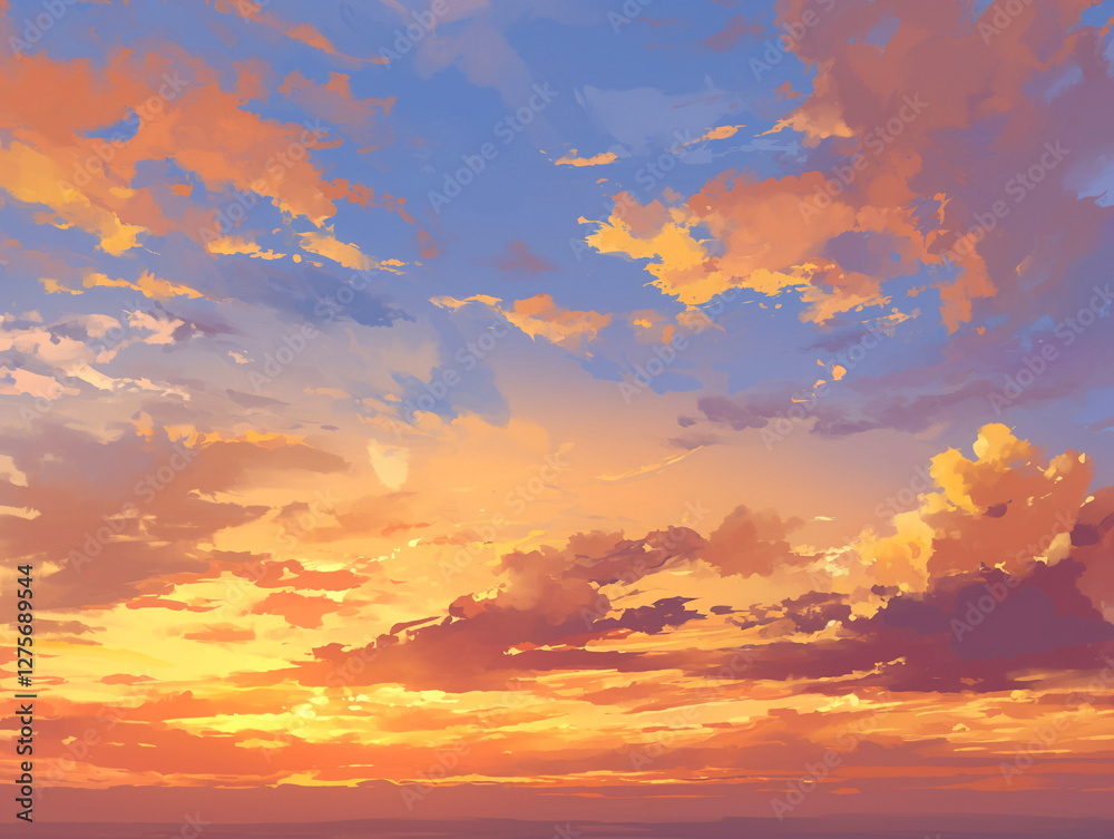 オレンジ色に染まる夕焼け空 Generated image オレンジ色に染まる夕焼け空 Generated image