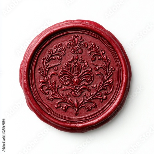 Intricate Red Wax Seal with Embossed Design on White Background