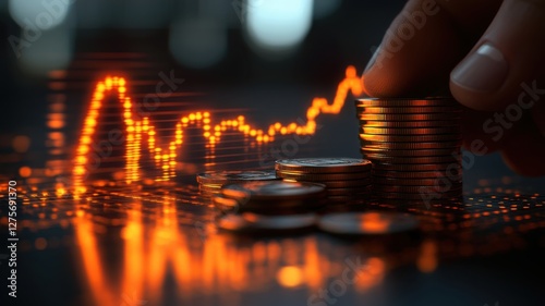 Wallpaper Mural Investment growth visualization stacked golden coins with financial trend dark environment business concept Torontodigital.ca