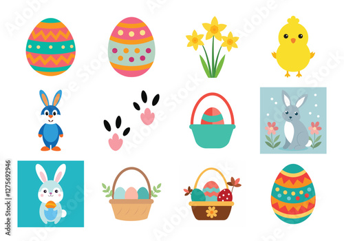 Set of Easter elements vector illustration isolated on white background