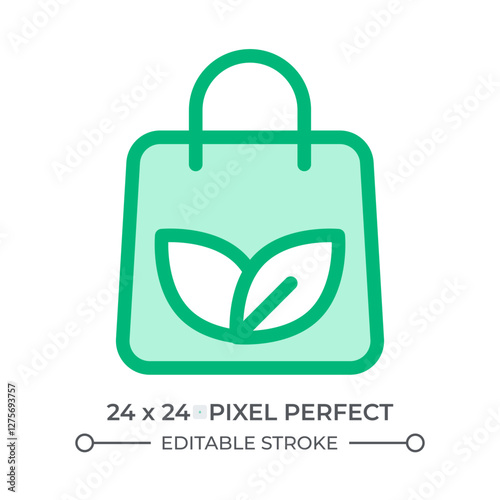 Eco bag duotone color ui icon. Tote shopper with leaves print. Environmental friendly fashion. Minimalist accessory. Isolated vector illustration. Web design user interface element, pixel perfect