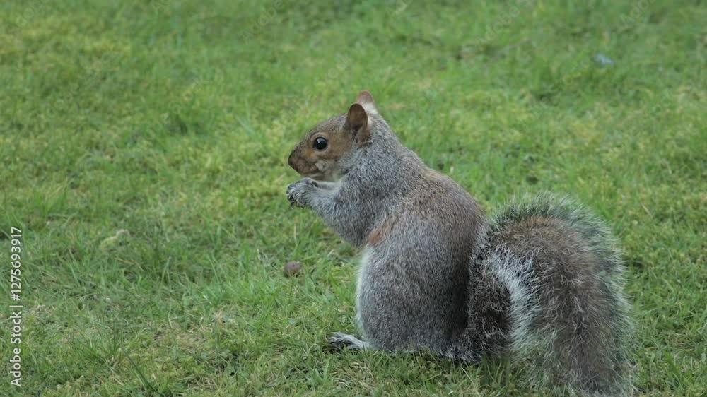 Grey Squirrel Eating A Peanut Close Up Daytime Borehamwood Hertfordshire UK Grey Squirrel Eating A Peanut Close Up Daytime Borehamwood Hertfordshire UK