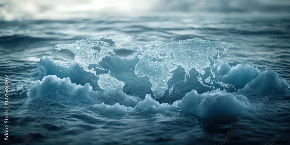 Fototapeta premium Futuristic perspectives on melting glaciers and digital art landscapes