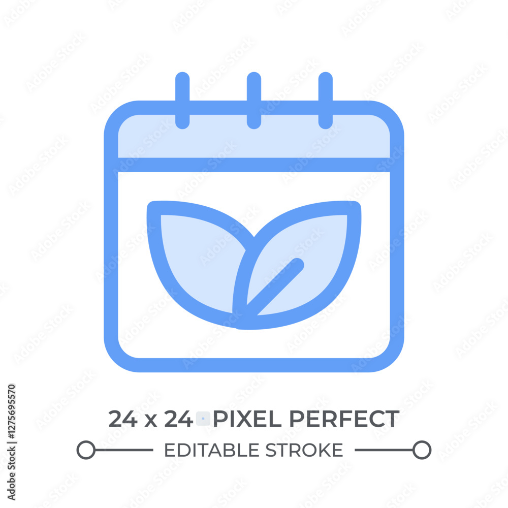 Leaves on calendar page duotone color ui icon. Scheduling eco friendly events. Environment care planning for month. Isolated vector illustration. Web design user interface element, pixel perfect Leaves on calendar page duotone color ui icon. Scheduling eco friendly events. Environment care planning for month. Isolated vector illustration. Web design user interface element, pixel perfect