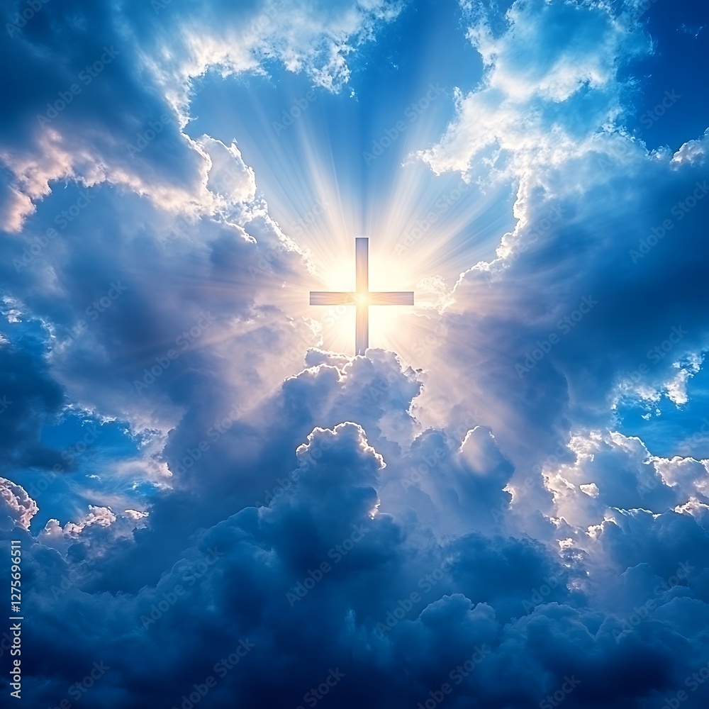 Fototapeta premium Heavenly Cross, Sun Rays, Cloudscape