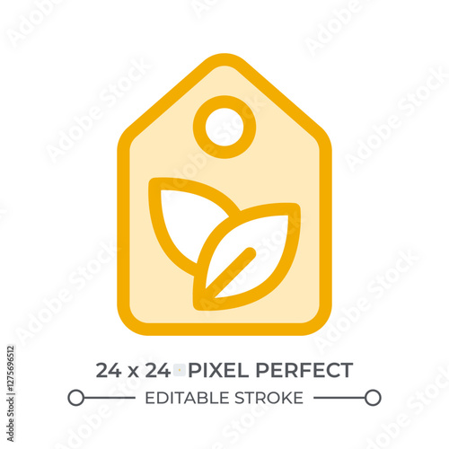 Eco friendly business duotone color ui icon. Price tag with plant leaves. Recycling materials benefits. Retail. Isolated vector illustration. Web design user interface element, pixel perfect