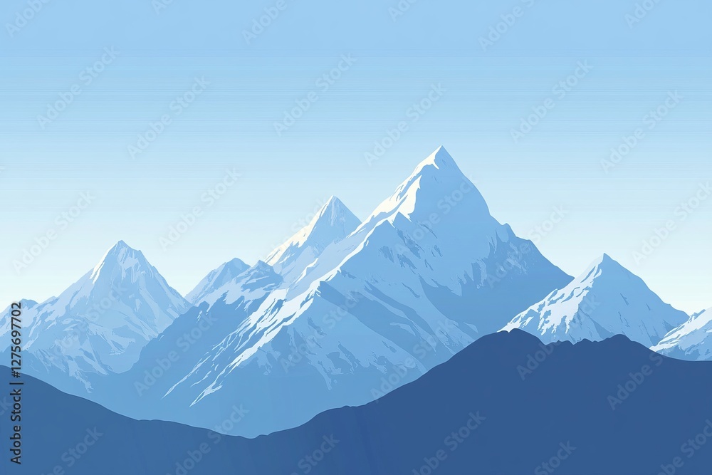 Snowy mountain range under clear sky, vector illustration Snowy mountain range under clear sky, vector illustration
