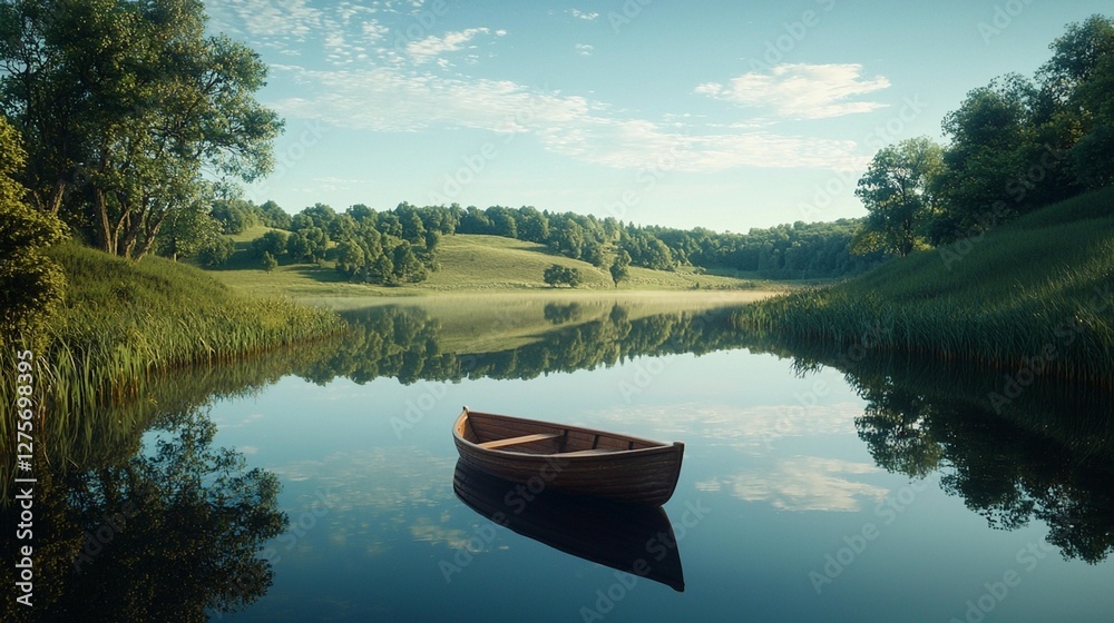 Obraz premium Serene Lake Rowboat