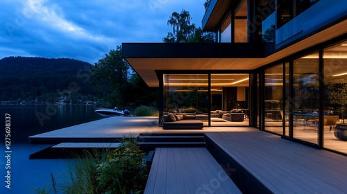 Lakefront Luxury, Modern Architecture at Twilight on Okanagan Lake