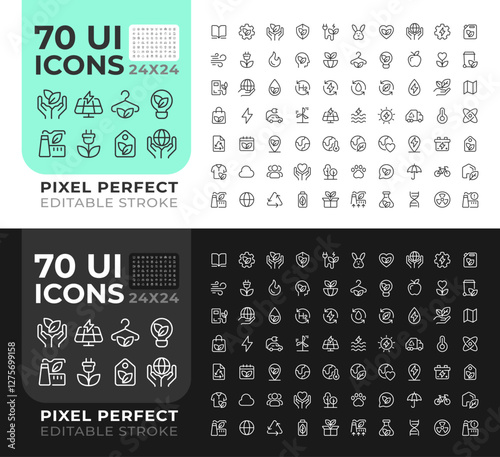 Ecology line ui icons set for light and dark mode. Living organisms and environment research. Environment care. Vector outline symbols iconography. User interface elements linear, pixel perfect