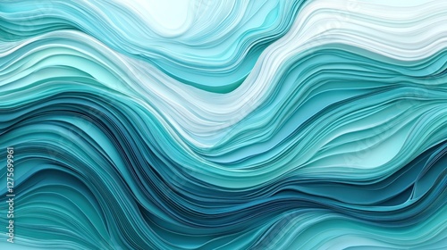 Wallpaper Mural Abstract Teal Wave Pattern: Serene Digital Art Torontodigital.ca