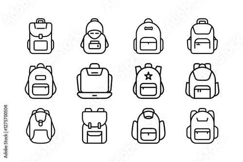 Diverse Backpack Designs in Simple Line Art