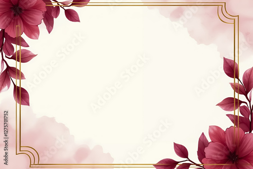 A regal combination of deep wine red and soft ivory with bold watercolor botanical leaves in shades of burgundy.