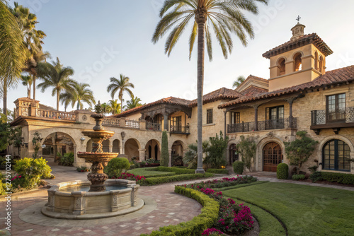 Luxurious hacienda estate with sun drenched Spanish colonial architecture