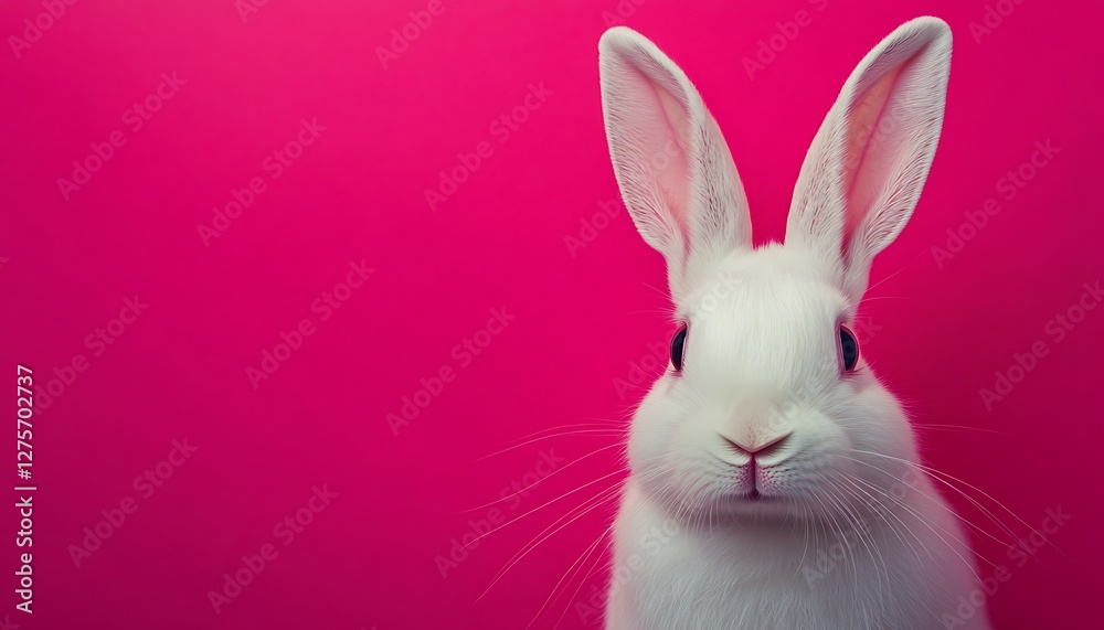 White rabbit pink background White rabbit pink background
