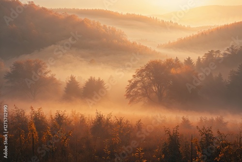 Enchanting Soft Gradient Autumn Fog Background with Warm Digital Glow and Nostalgic Golden Tones
