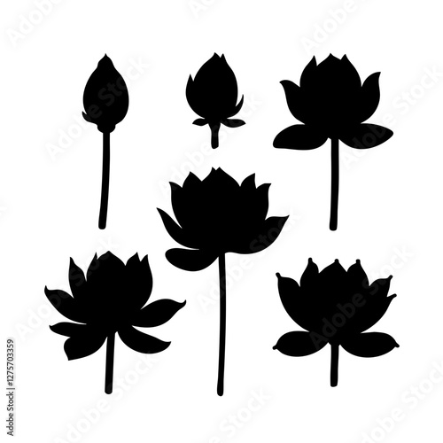 Lotus Flower Silhouette Set – Minimal Blooming Stages Vector Collection