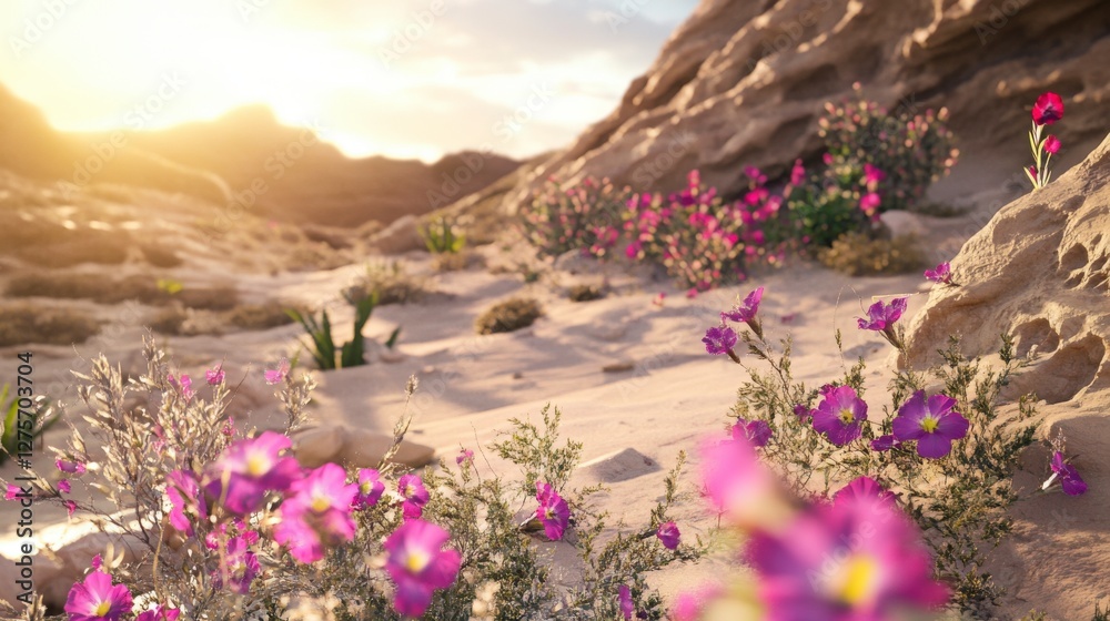 Desert Wildflowers in the Golden Light: A Stunning Floral Landscape Desert Wildflowers in the Golden Light: A Stunning Floral Landscape