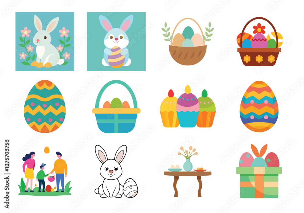 Set of Easter elements vector illustration isolated on white background Set of Easter elements vector illustration isolated on white background