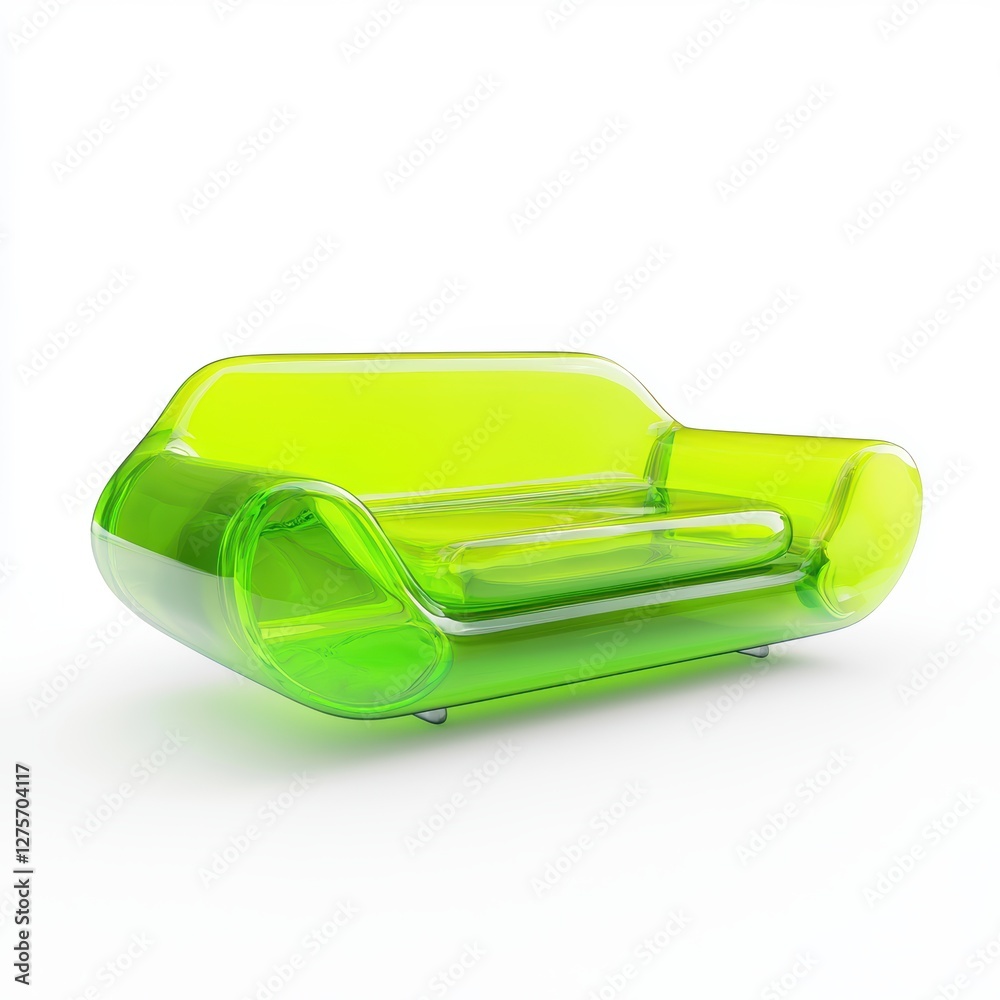 Fluorescent green futuristic sofa with floating armrests isolated on white Fluorescent green futuristic sofa with floating armrests isolated on white
