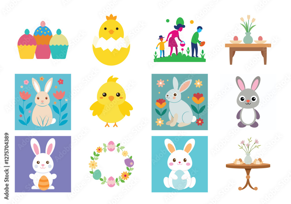 Obraz premium Set of Easter elements vector illustration isolated on white background