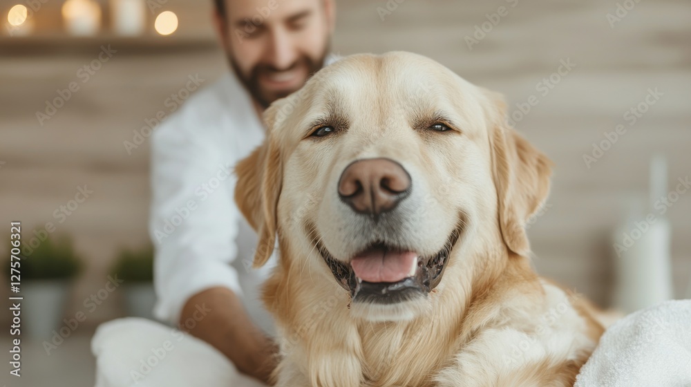 Joyful Golden Retriever Enjoying a Relaxing Spa Treatment Joyful Golden Retriever Enjoying a Relaxing Spa Treatment