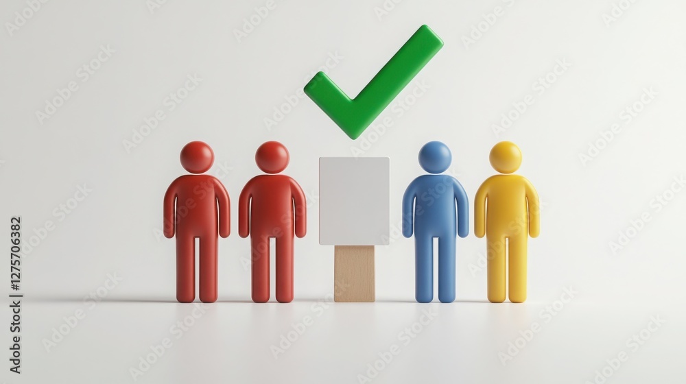 3D icon of four people standing side by side in front of a white background. The figures are in different colors: red, yellow, green, and blue. 3D icon of four people standing side by side in front of a white background. The figures are in different colors: red, yellow, green, and blue.