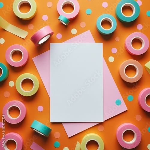 A4 blank paper with a pink envelope on an orange backdrop