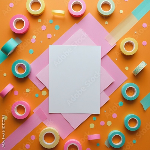 A4 blank paper with a pink envelope on an orange backdrop