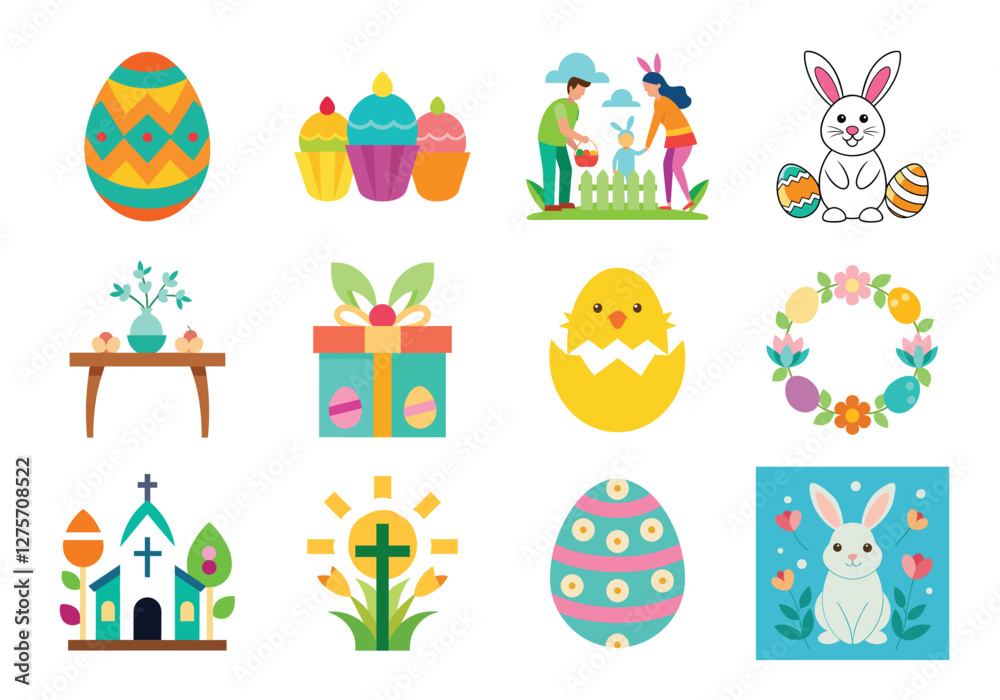 Obraz premium Set of Easter elements vector illustration isolated on white background