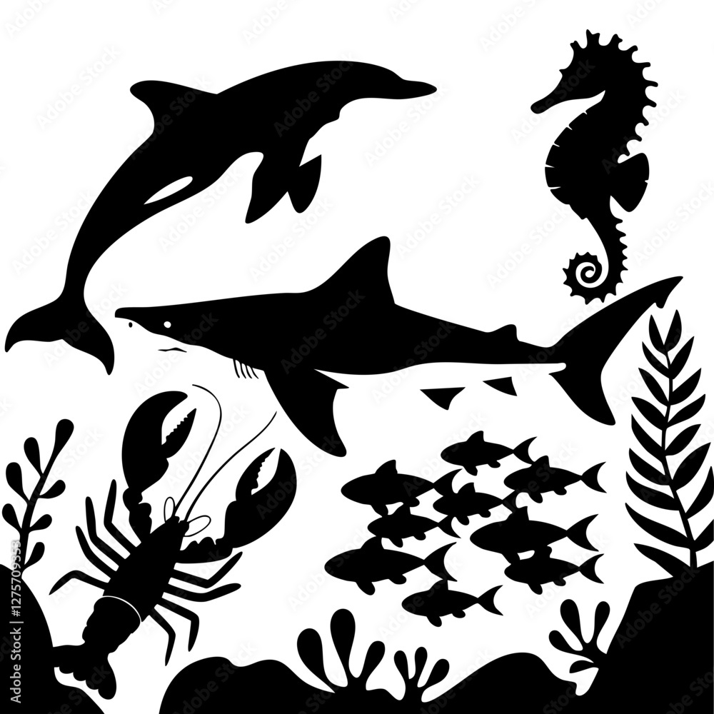 Fototapeta premium Marine Life Silhouette