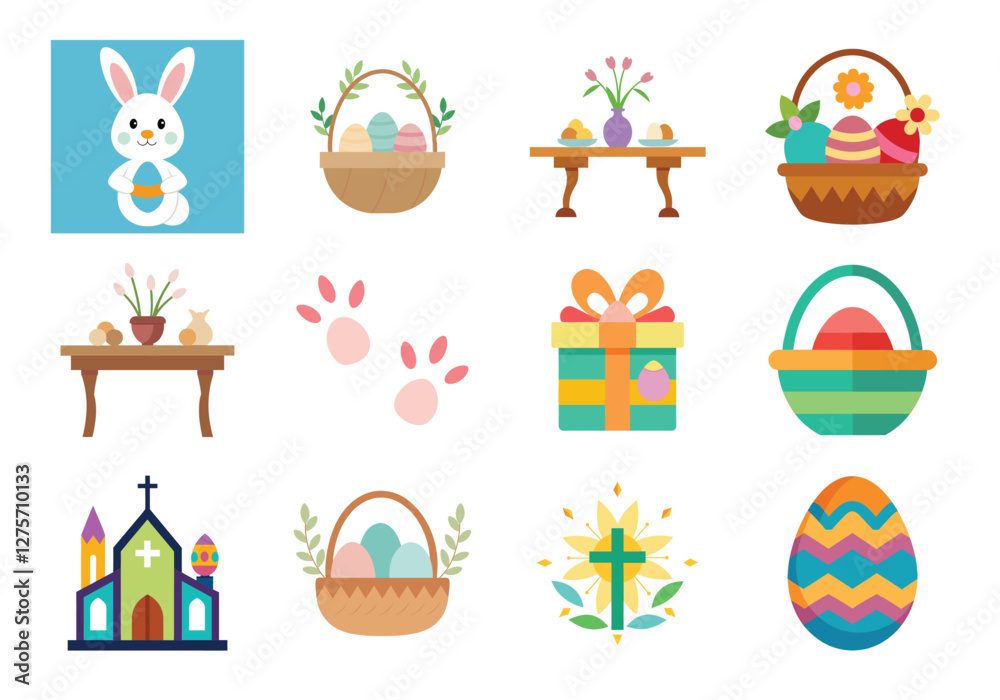 Fototapeta premium Set of Easter elements vector illustration isolated on white background