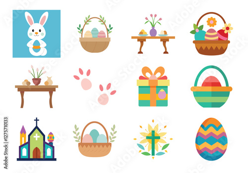 Set of Easter elements vector illustration isolated on white background