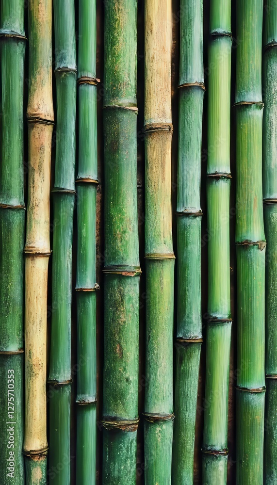 Green Bamboo Stalks Texture Background, Natural Eco-Friendly Material Pattern For Design.