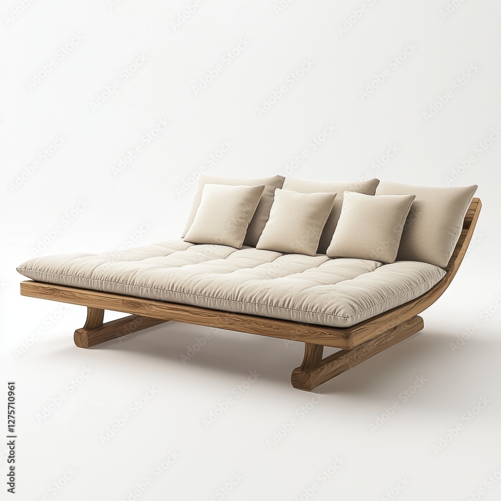 Fototapeta premium Luxurious daybed with soft cushions and wooden frame isolated on white