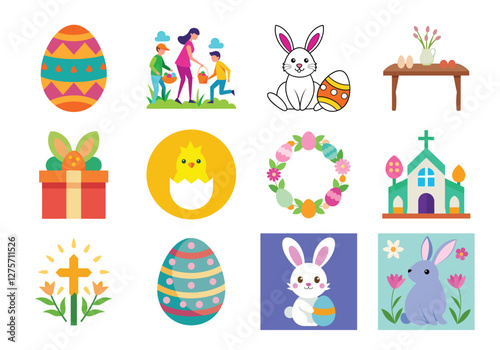 Set of Easter elements vector illustration isolated on white background