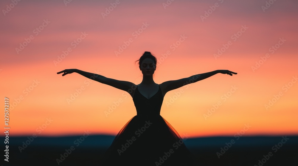 Silhouette of a Ballerina Dancing at Sunset with Vibrant Colors Silhouette of a Ballerina Dancing at Sunset with Vibrant Colors