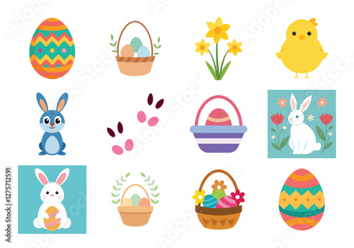 Set of Easter elements vector illustration isolated on white background
