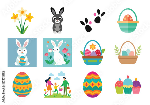 Set of Easter elements vector illustration isolated on white background