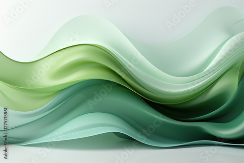 Flowing, abstract waves in shades of green create a dynamic and elegant visual. The smooth curves and interplay of light and shadow add depth and movement to this modern design.
