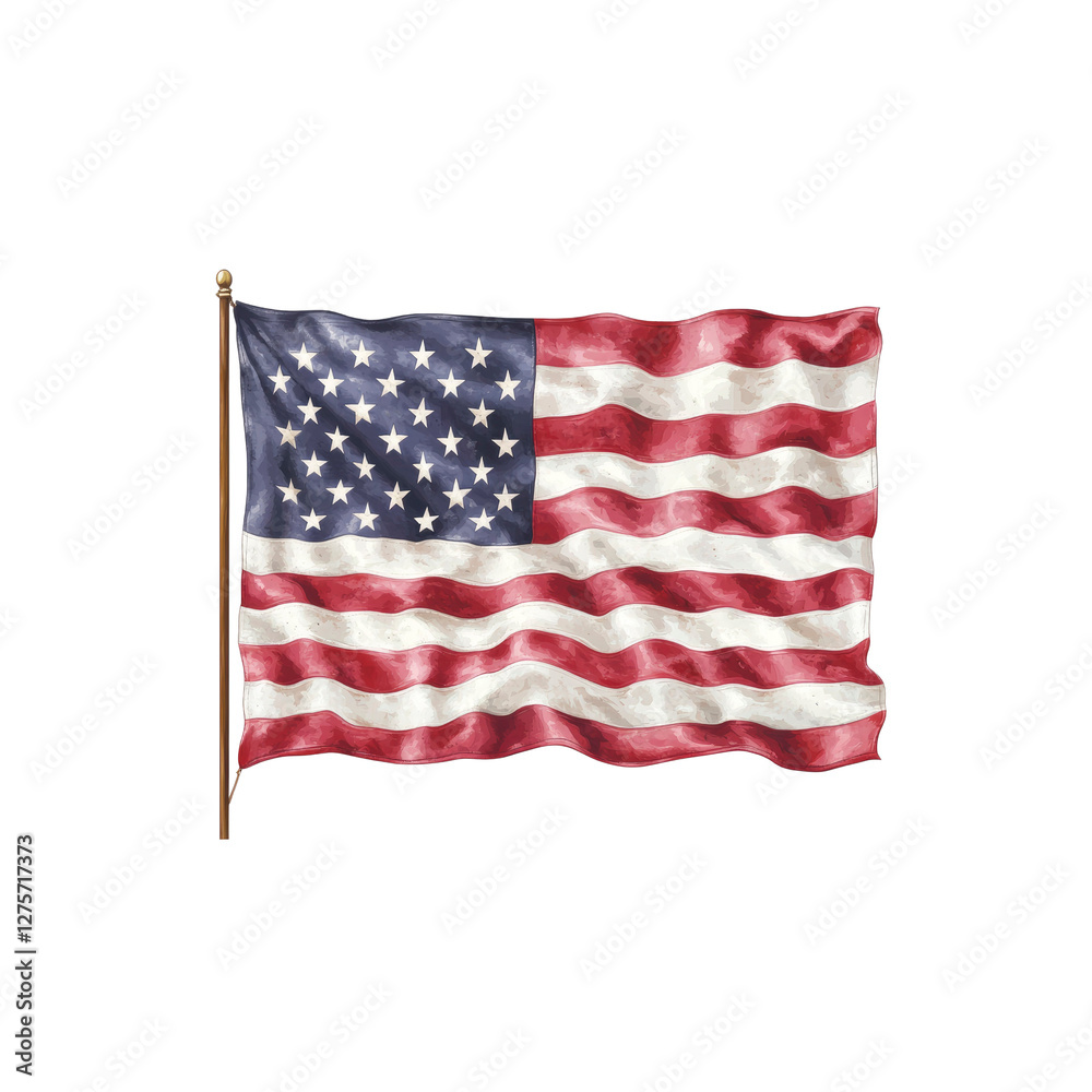 Fototapeta premium Waving American Flag on Flagpole - Patriotism and Independence Symbol