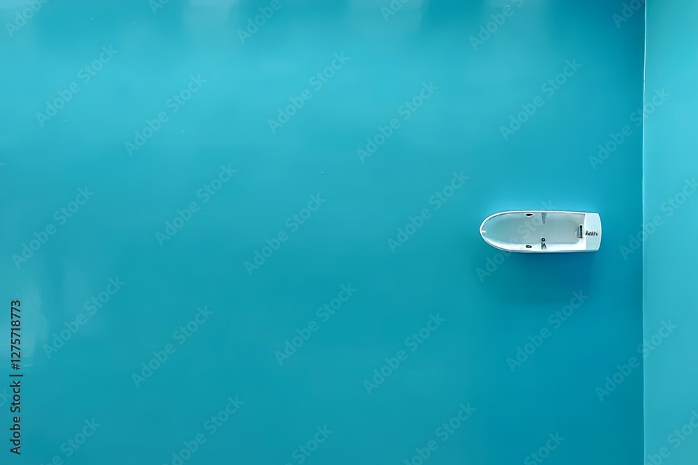 Fototapeta premium A white computer keyboard is shown in close-up on a blue background from a top-down perspective