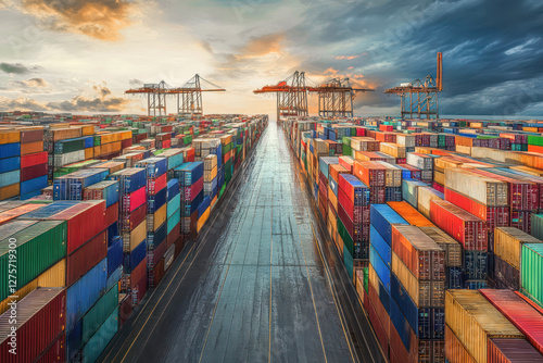 shipping port with stacked containers
