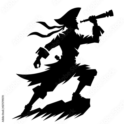 Silhouette of a pirate with a spyglass