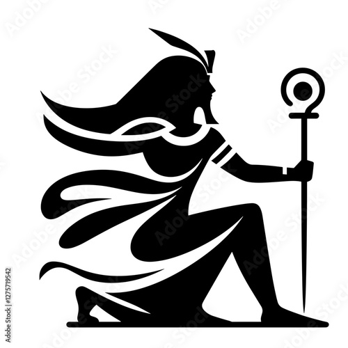 Egyptian goddess with a staff silhouette