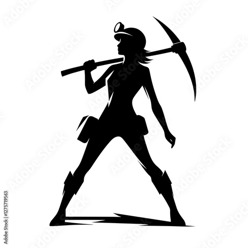 Female miner with a pickaxe silhouette